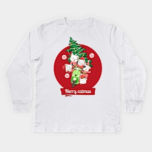 Christmas cat hoddie Kids Long Sleeve T-Shirt